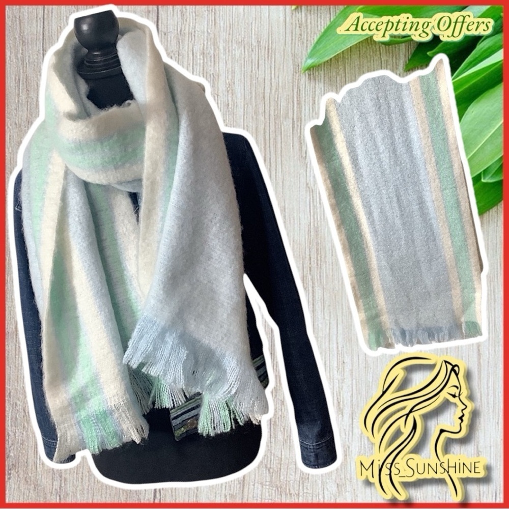 Free People NEW - blanket scarf - sky combo - super soft - fringe - ACCFP9742086